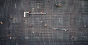 Areial view of workers on a construction site